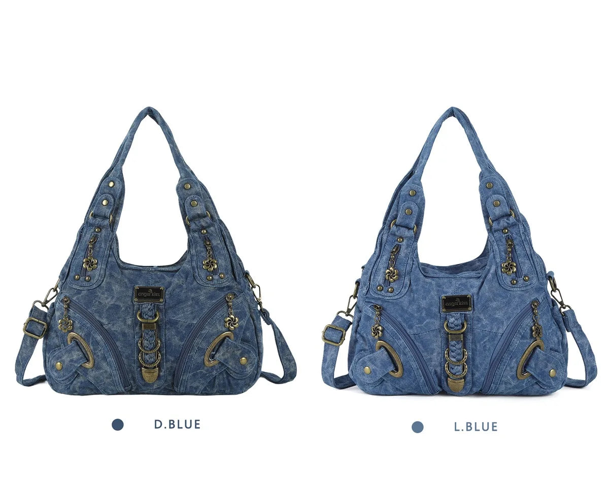 Damen-Denim-Schultertasche Vintage Großes Fassungsvermögen Mit Top-Handle Alltagstauglich