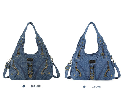 Damen-Denim-Schultertasche Vintage Großes Fassungsvermögen Mit Top-Handle Alltagstauglich