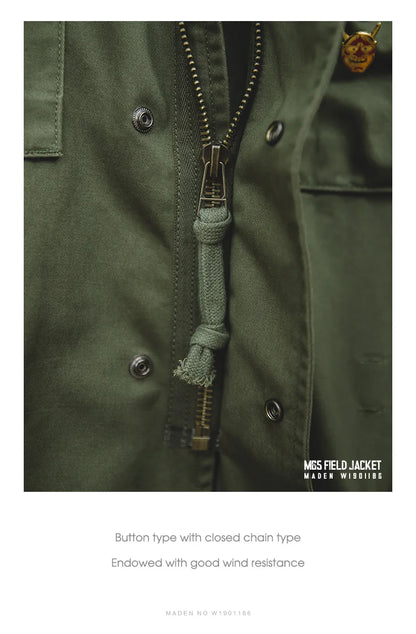 Herren Feldjacke Grüne Vintage-Armeejacke Lässige Windjacke Reverskragen Taschen Mantel