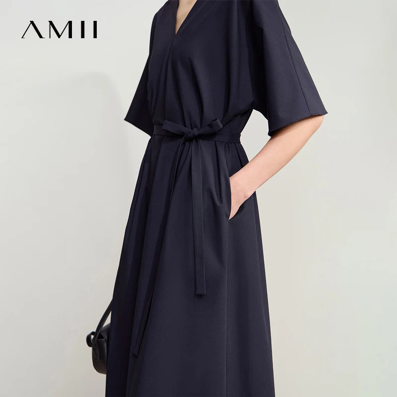 Elegantes Bürokleid Mit Gürtel Und V-Ausschnitt Für Damen