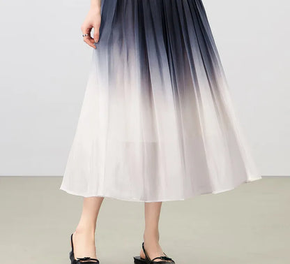 Damen Midi-Rock im Farbverlauf mit elastischem hohen Bund und Falten