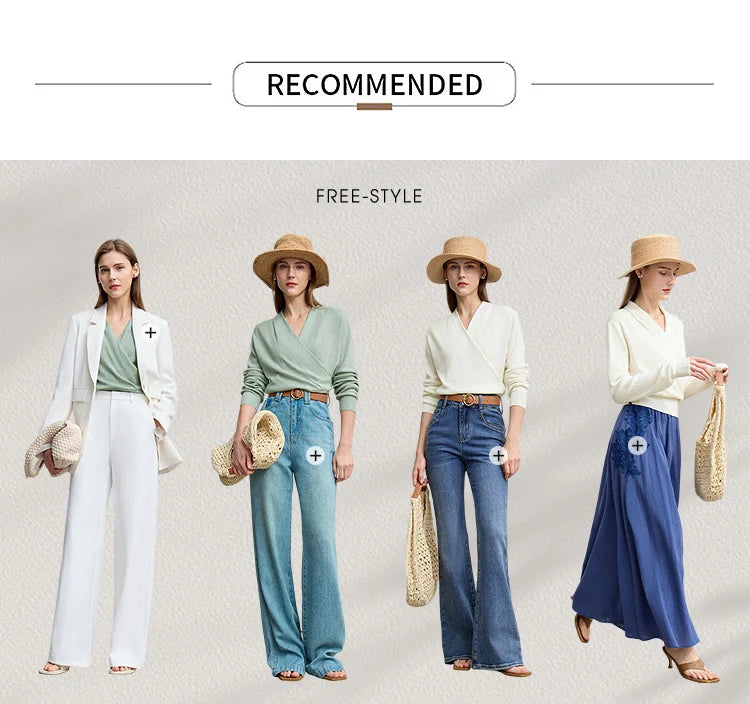 Kollage „Recommended“ mit mehreren Damen-Outfits