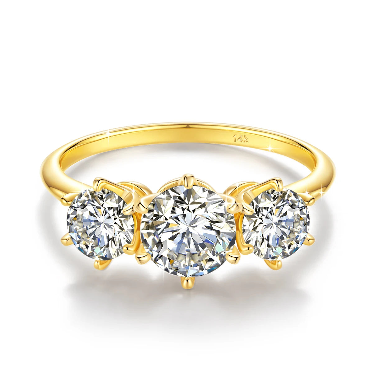 Damen-Verlobungsring aus Gelbgold 14K mit drei Moissaniten und Echtheitszertifikat