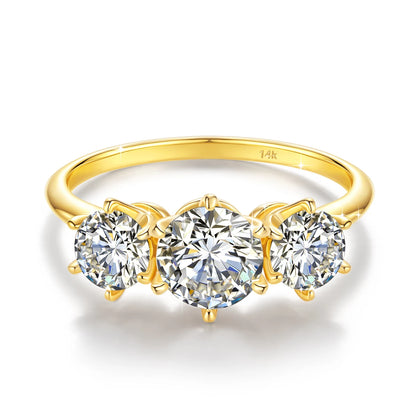 Damen-Verlobungsring aus Gelbgold 14K mit drei Moissaniten und Echtheitszertifikat
