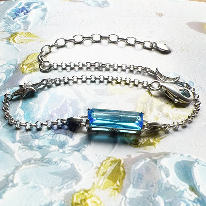 Damen-Armband Mond Stern blauer Stein aus Sterlingsilber