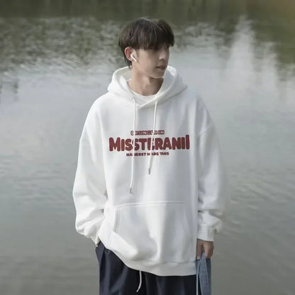 2024 Neu im Vintage-Stil, lässig, Kapuzenpullover für Herren, mit Buchstaben bedruckt, lockere Passform, Kapuzenpullover, Herbst, Y2K, Streetwear, modischer Trainingsanzug