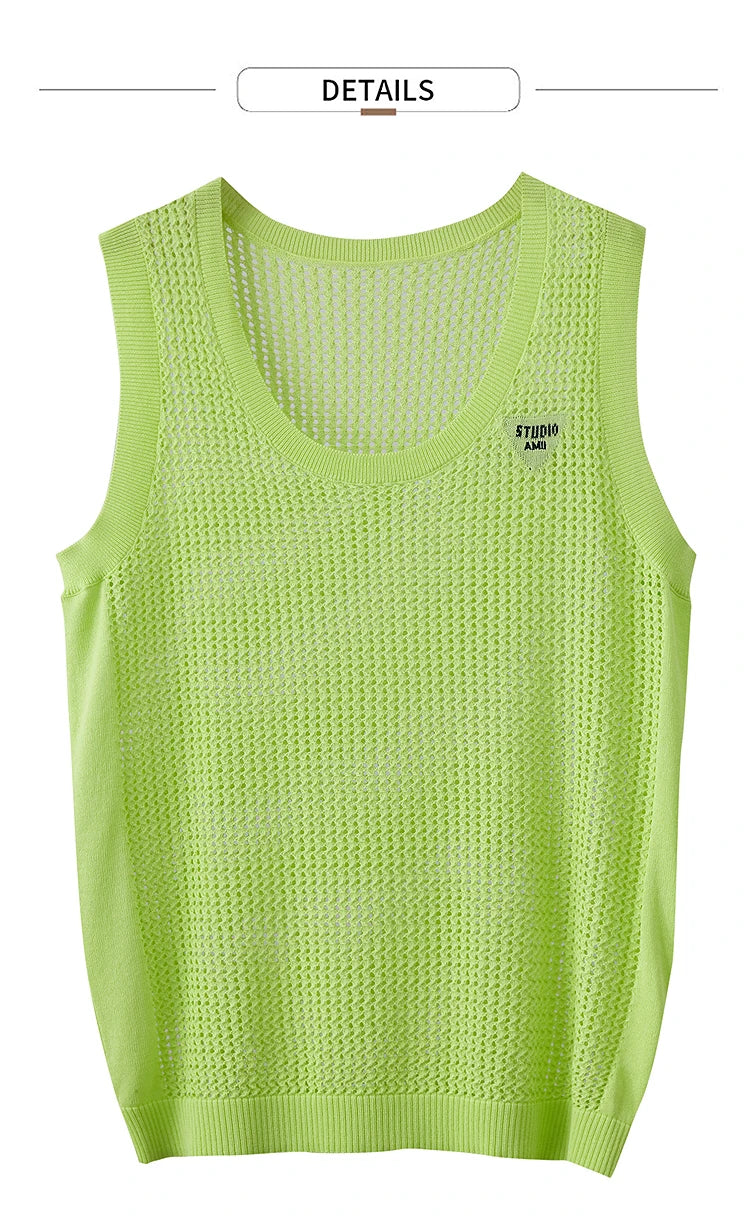 Damen V-Ausschnitt Pullover Viskose ärmellos Lochmuster Sommer