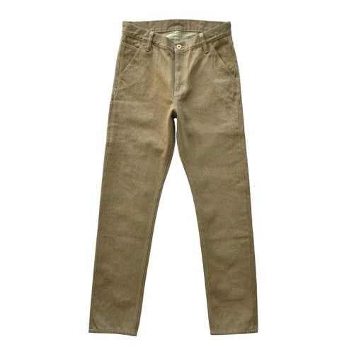 Herren Jeans aus Selvedge-Denim in Khaki mit Zipper Fly Casual