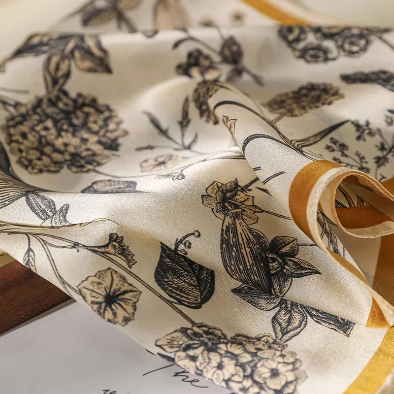 Damen Seidensatin Schal 53cm quadratisch Blumenprint Kopftuch Hijab C
