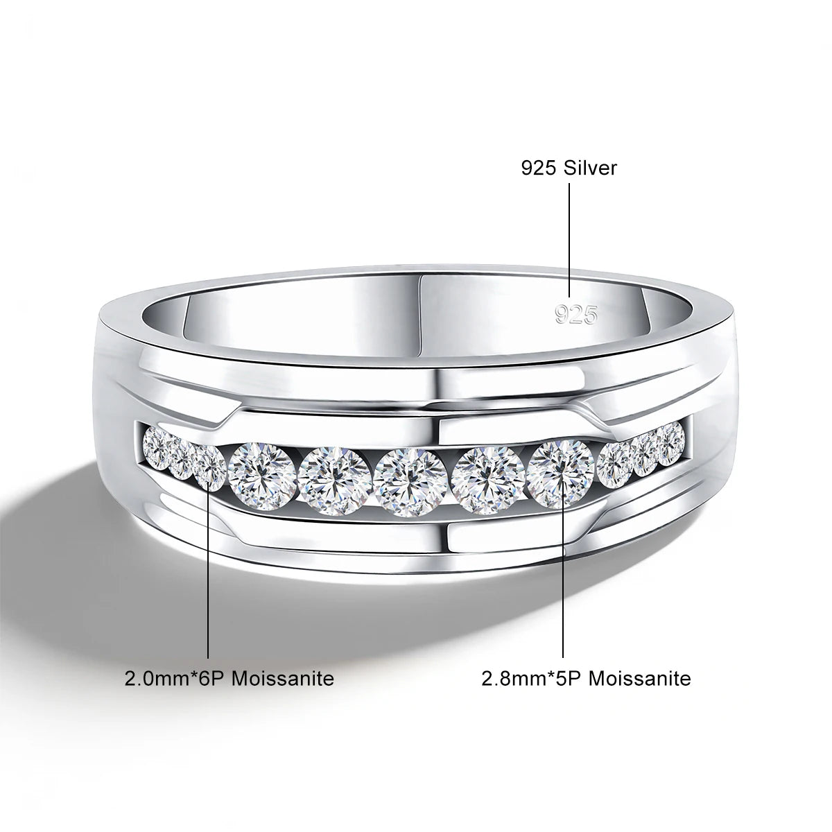 Unisex-Ring aus 925 Silber Moissanit-Verlobungsring Weißglanz für Damen und Herren