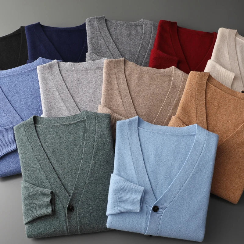 Herren Strickjacke Frühling und Herbst Basic Strick pullover aus reiner Wolle Herren große lose V-Ausschnitt Mantel reine Farbe Freizeit jacke Top