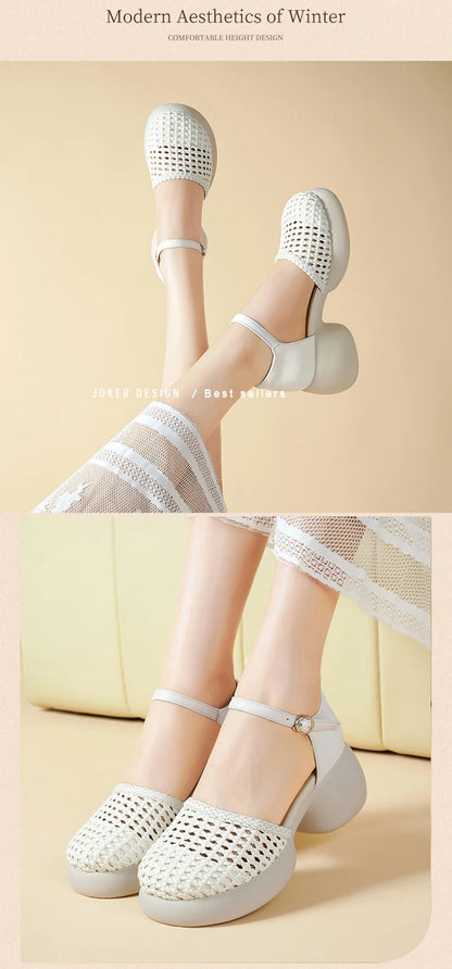 AIYUQI frauen Sandalen Retro 2025, Neue Sommer Römischen Weiblichen Sandalen Große Größe Woven Hohl High Heels Für Frauen