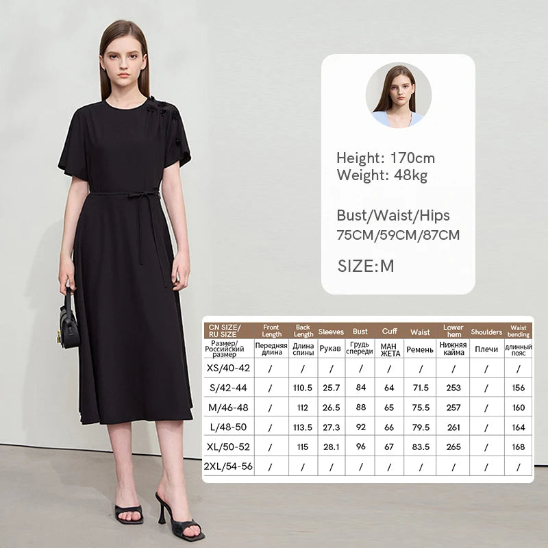 Elegantes Damen Chiffon Midi Kleid Mit Gürtel Business Look