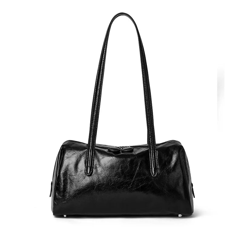 Ledertote Rindsleder Mit Crackel-Lack | Schultertasche