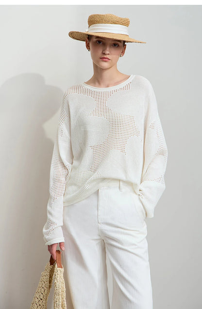 Damen-Rundhalspullover Aushöhlung Jacquard Viskose locker Frühling