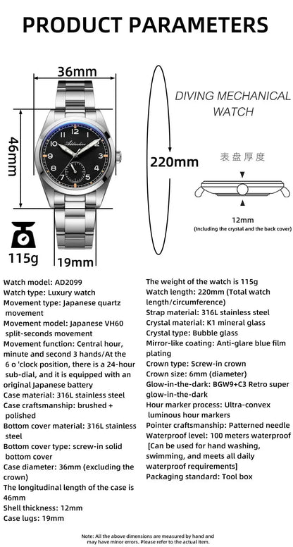 Herren-Quarzuhr mit VH60-Schleichsekunde und Bubble-Glas