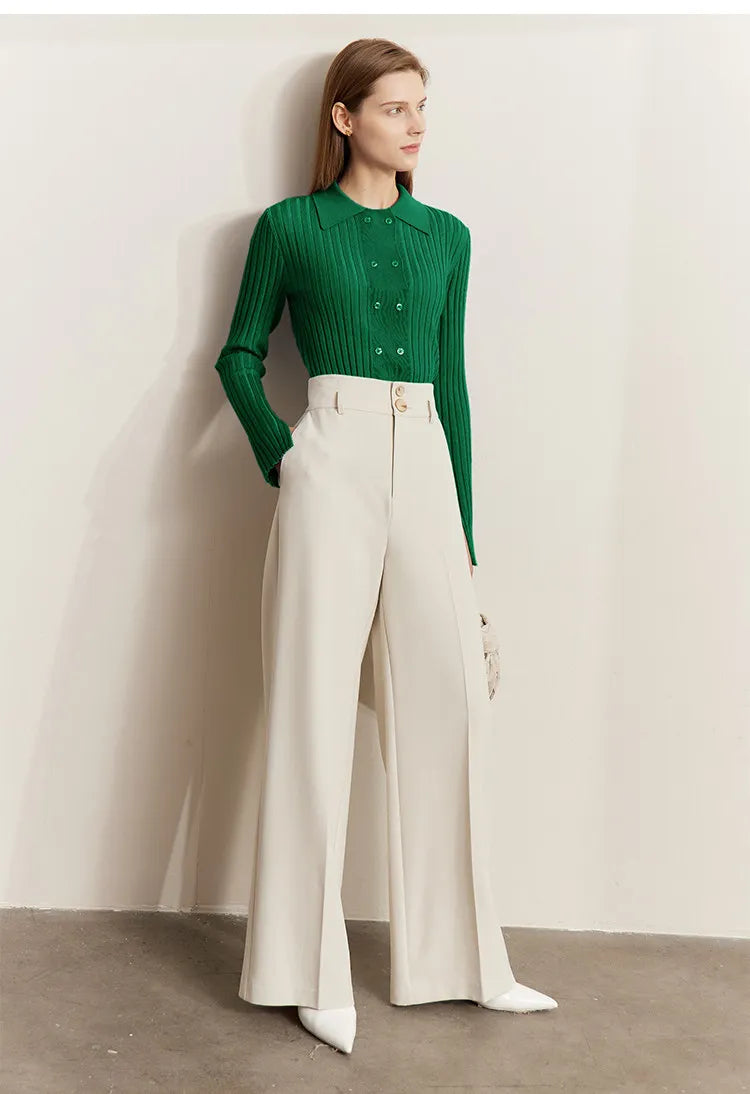 Damen-Strickjacke Polokragen Slim doppelreihig Wolle-Mix Frühling-Herbst