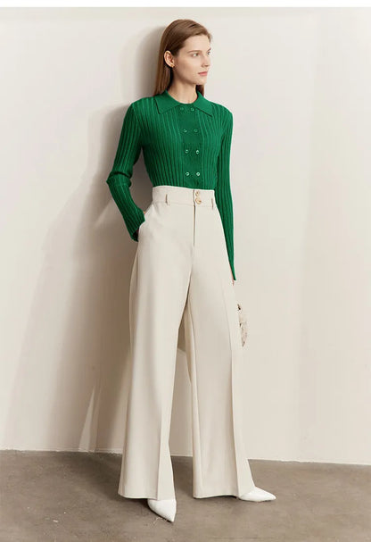 Damen-Strickjacke Polokragen Slim doppelreihig Wolle-Mix Frühling-Herbst