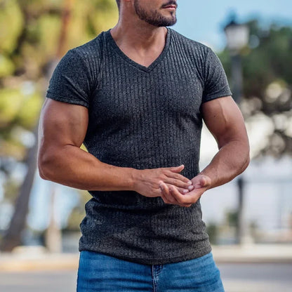 Modisches Herren-Casual-T-Shirt mit Streifen und Rundhalsausschnitt – ideal für den Sommer