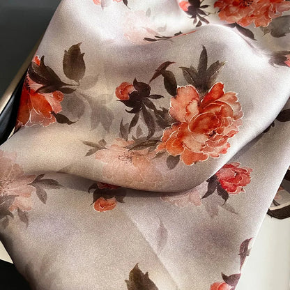 Damen Seidensatin Schal quadratisch Blumenprint Kopftuch Bandana Hijab Geschenk D