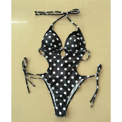 Damen-Badeanzug Polka Dots Neckholder rückenfrei High-Leg Monokini