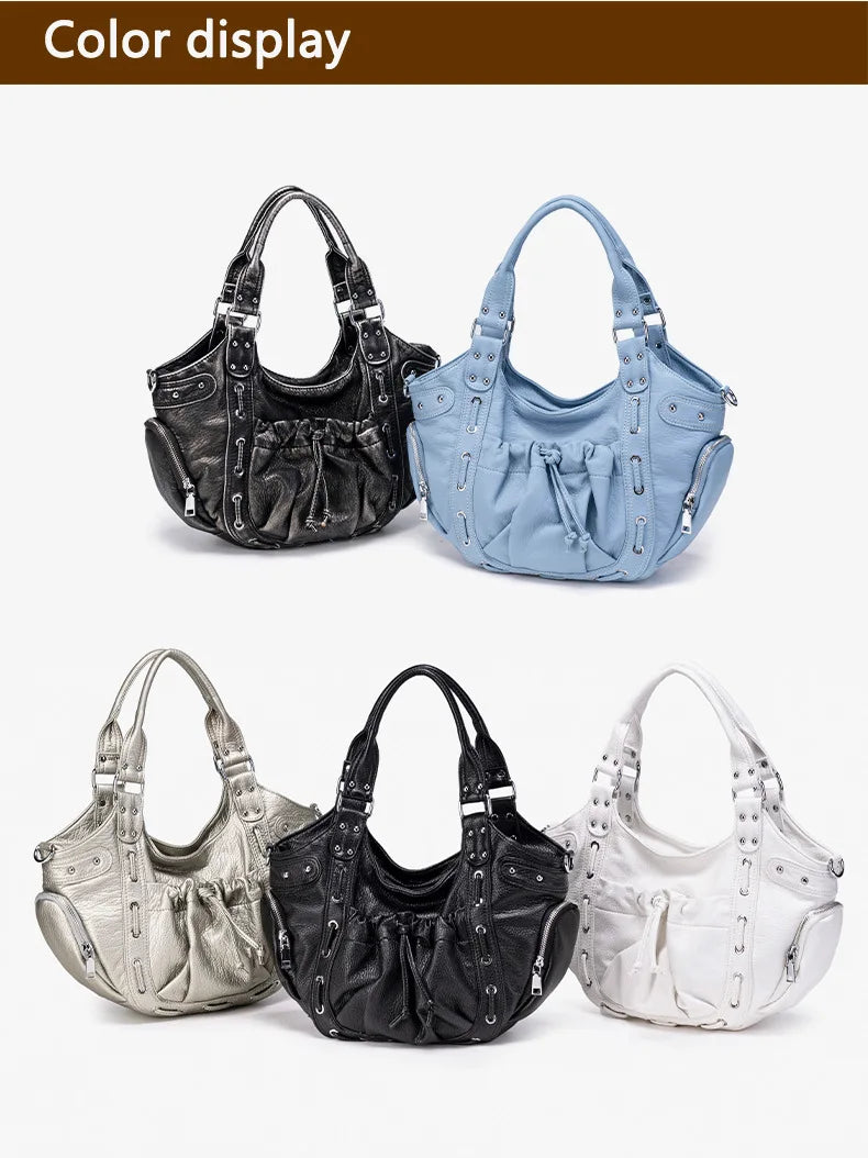 Damen-Hobo-Tasche aus Kunstleder in Silber mit Verstellbarem Tragegurt und Mehrfachfächern