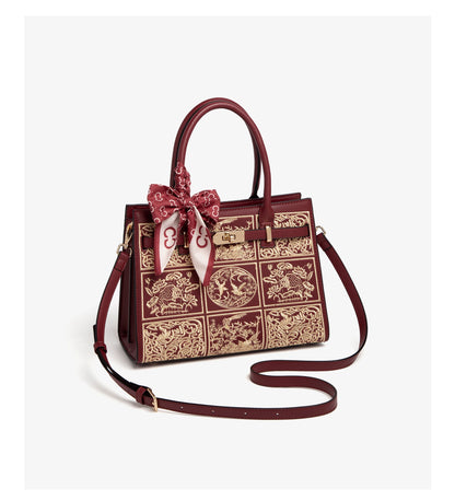 Damen Handtasche Aus Split-Leder Mit Crossbody-Tasche Im Chinesischen Stil
