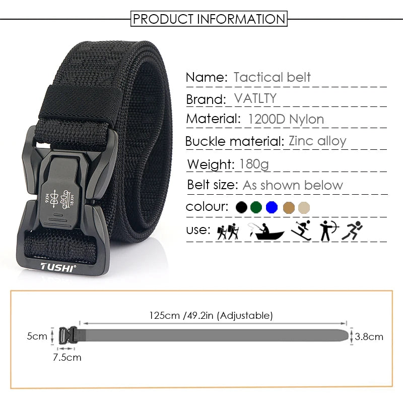 Unisex-Taktischer Gürtel aus Nylon mit Schnellverschluss und Breite 3,8 cm für Outdoor