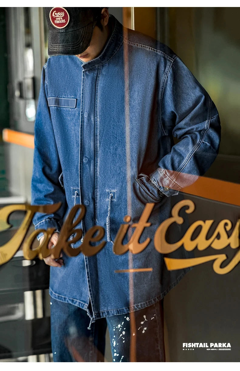 Retro M65 Denim Fischschwanz Trenchcoat – Stilvoller Lässiger Look