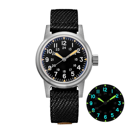 Herren-Vintage-Automatikuhr mit Bubble-Glas und Nylonarmband