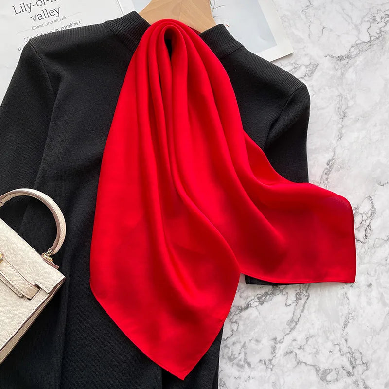 Damen Seidenschal 70cm einfarbig quadratisch weich Bandana Haarband natürlich