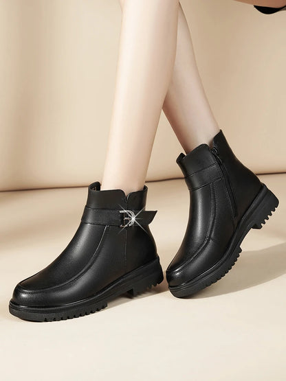 Damen Schneestiefel aus echtem Leder mit rutschfester Sohle und Wolle