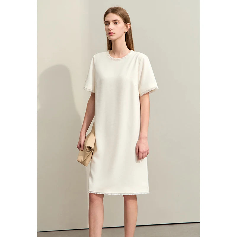 Luxuriöses Damen Midi Kleid Mit Quasten Und Gerader Schnitt