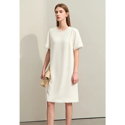 Luxuriöses Damen Midi Kleid Mit Quasten Und Gerader Schnitt