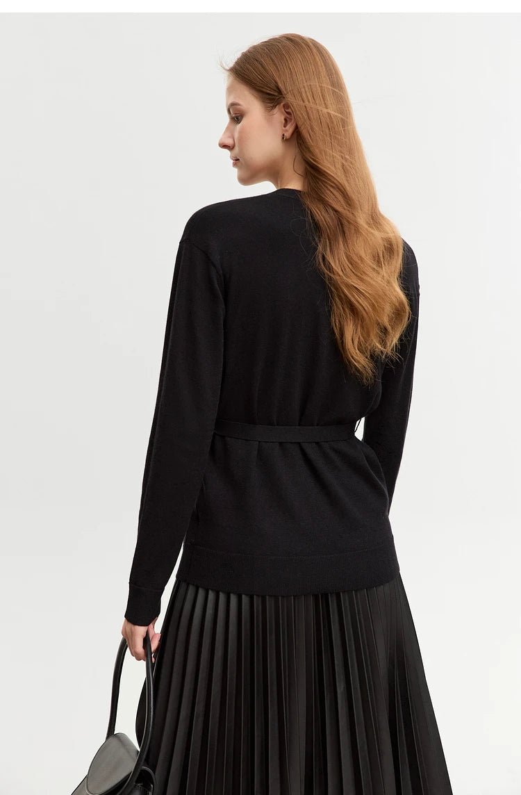 Damen-Strickjacke V-Ausschnitt chinesischer Stil Gürtel Langarm Herbst