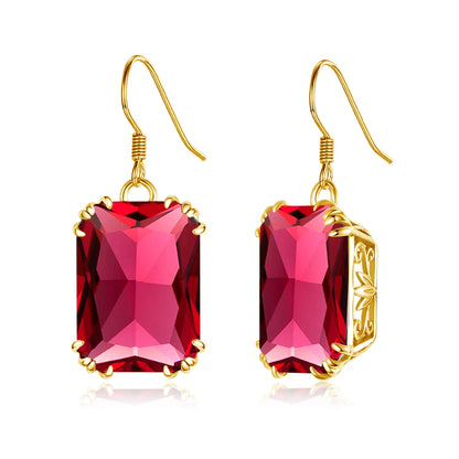 Damen-Tropfenohrringe aus 18K Goldplattierung mit synthetischem Rubin 13x18 mm für besondere Anlässe