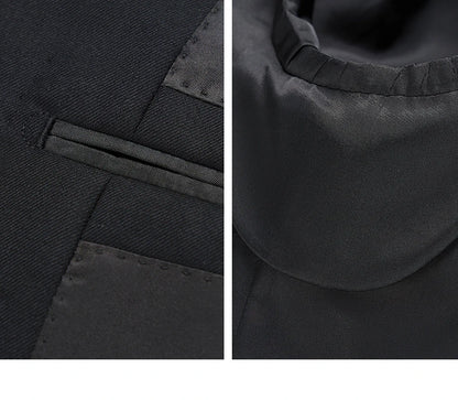 Doppelreihiger Herrenanzug im Korea-Stil – Slim Fit mit Streifenmuster in Blau, Grau, Schwarz oder Braun, ideal für Hochzeiten und formelle Anlässe.