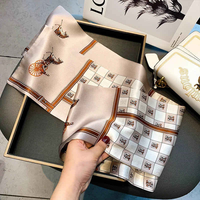 Damen Seidenschal dünn Taschenband Foulard Haarband Stirnband bedruckt C
