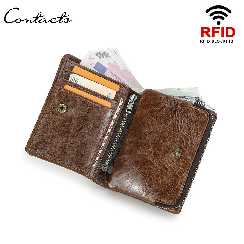 Herren Echtleder Geldbörse Bifold Vintage RFID Kartenhalter Münzfach Luxus Reise