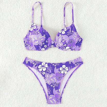 Sexy Bikini-Set mit Push-up-Effekt – Solides Badeoutfit für Damen am Strand oder Pool