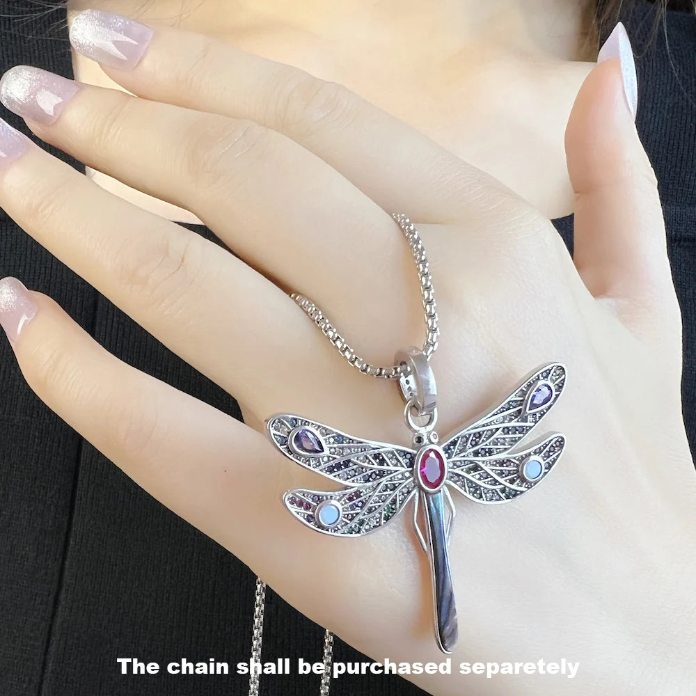 Damen-Halskette bunte Libelle Anhänger Gliederkette aus Sterlingsilber