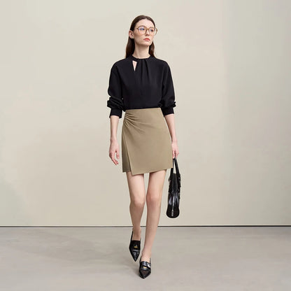 Asymmetrischer Minirock aus Stretch, khaki, mit diagonal überlappender Vorderseite