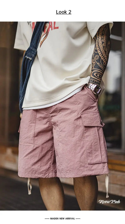 Herren Cargo-Shorts aus schnelltrocknendem Material mit elastischer Taille für den Sommer