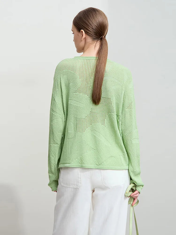 Damen-Rundhalspullover Aushöhlung Jacquard Viskose locker Frühling