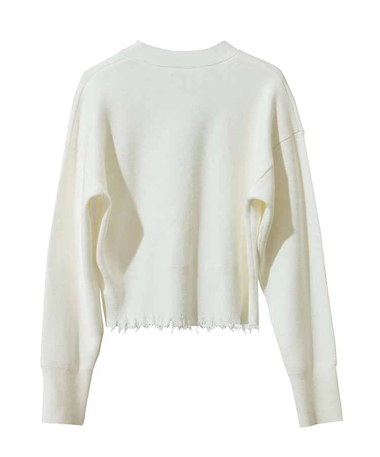 Damen-Strickjacke V-Ausschnitt kurz Quaste locker Langarm Herbst