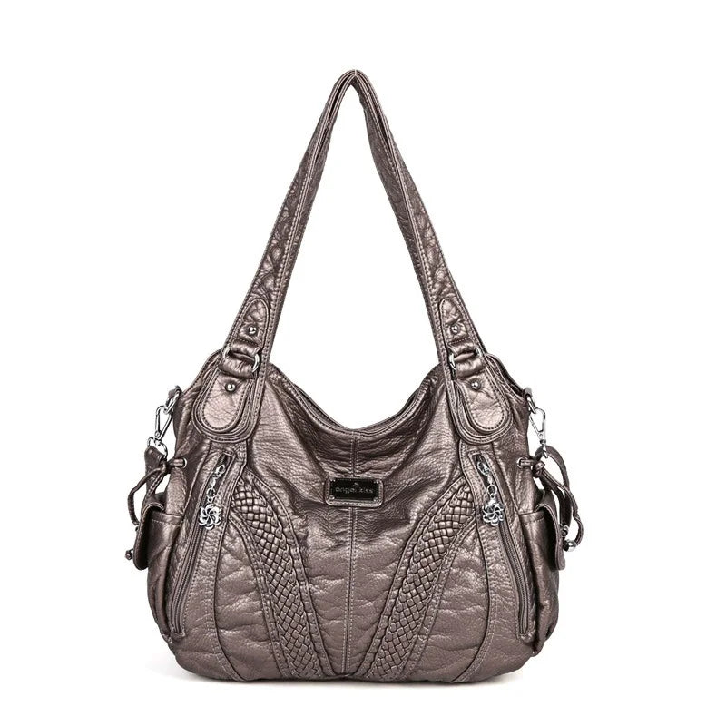 Damen-Schultertasche aus PU mit Mehrfachfächern, Reißverschluss und geräumigem Innenraum