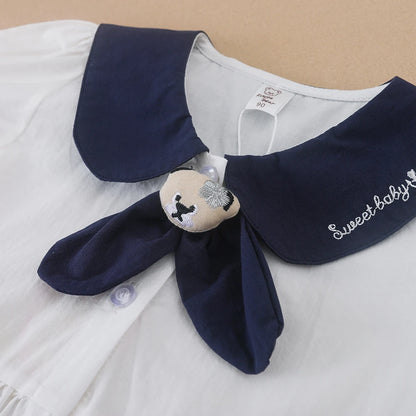 Baby Mädchen Kleid mit Marineblau Kragen Schleife Sommer Kinder Baumwolle Kleidung Kleinkind Outfit für Mädchen 2-6 Jahre