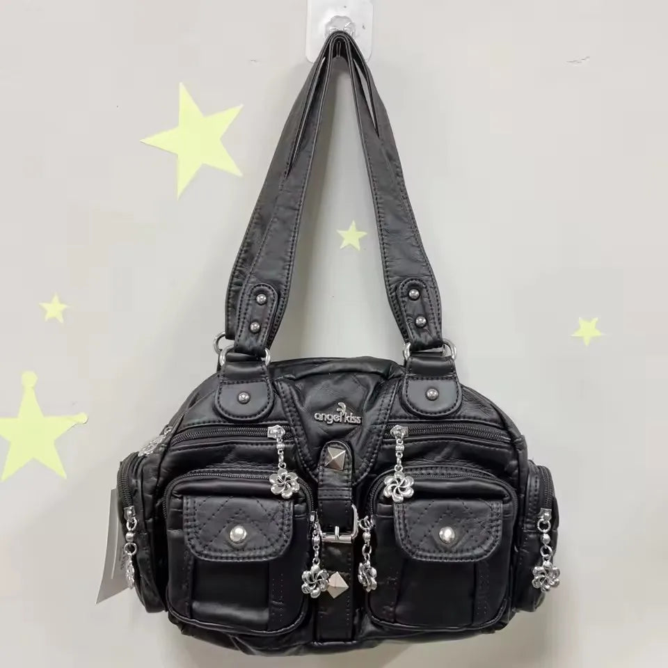 Damen-Handtasche Vintage Satchel Top-Handle Kunstleder Mit Mehreren Taschen und Innentaschen