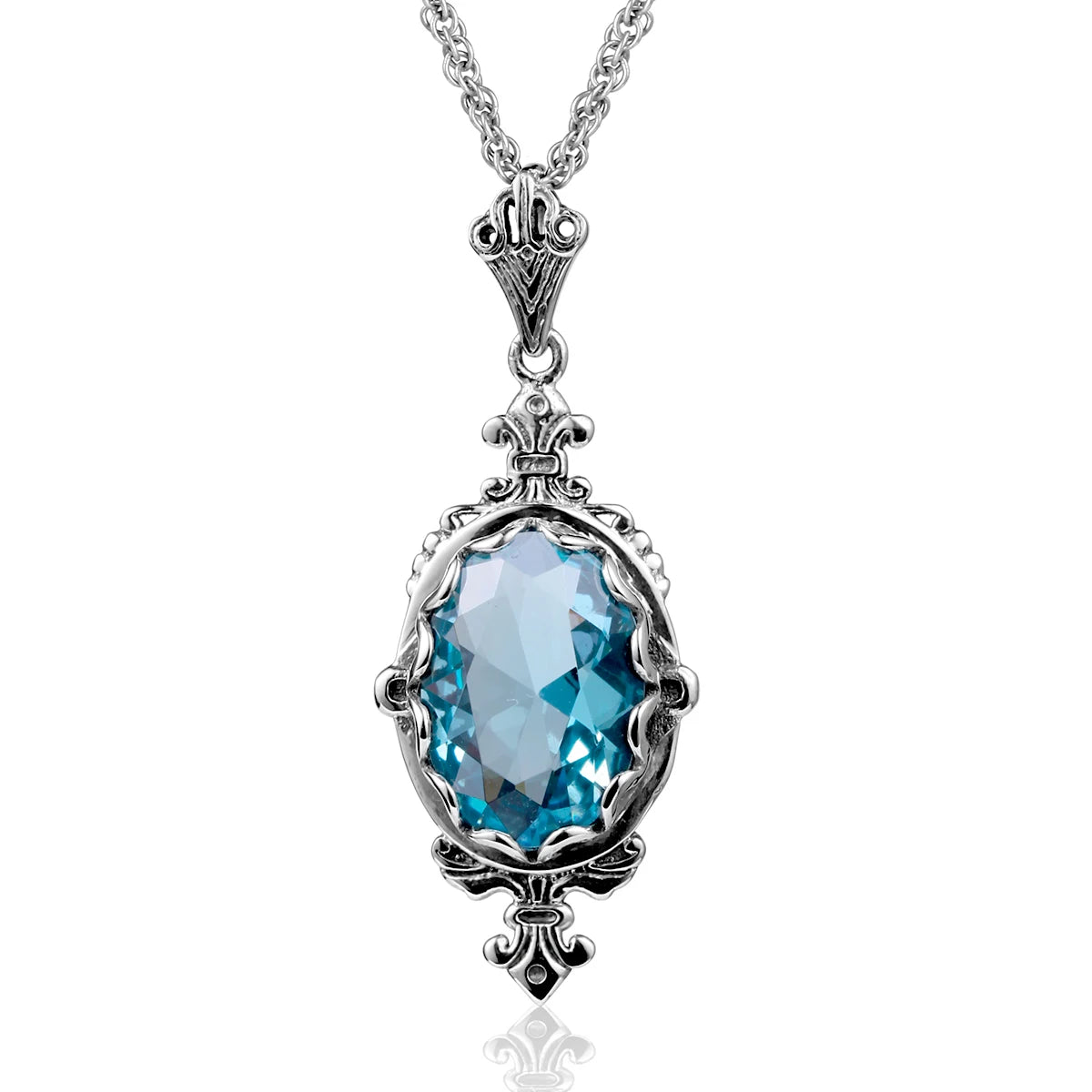 Damen-Halskette Mit Citrin-Anhänger Aus Sterling Silber 925 Ovaler Stein 10x14 mm 8 ct Victoria-Stil