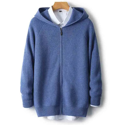 Herren Kapuze Strickjacke Woll jacke Herbst/Winter verdickt große 100% Merinowolle Pullover Reiß verschluss Casual Sportswear Mantel Tops